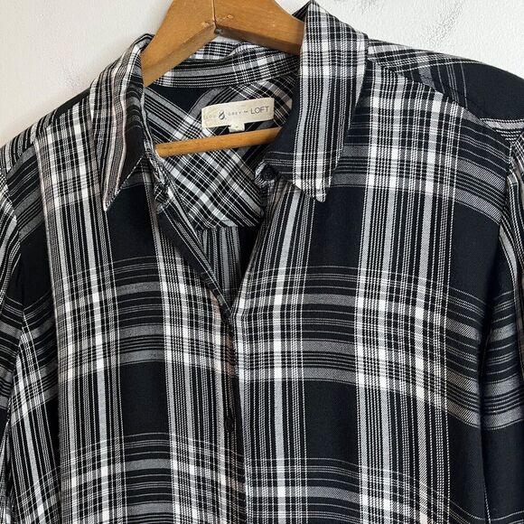 Lou & Grey Women's Plaid Shirtdress Size S Black & White Long Sleeve Button Up - Picture 5 of 9